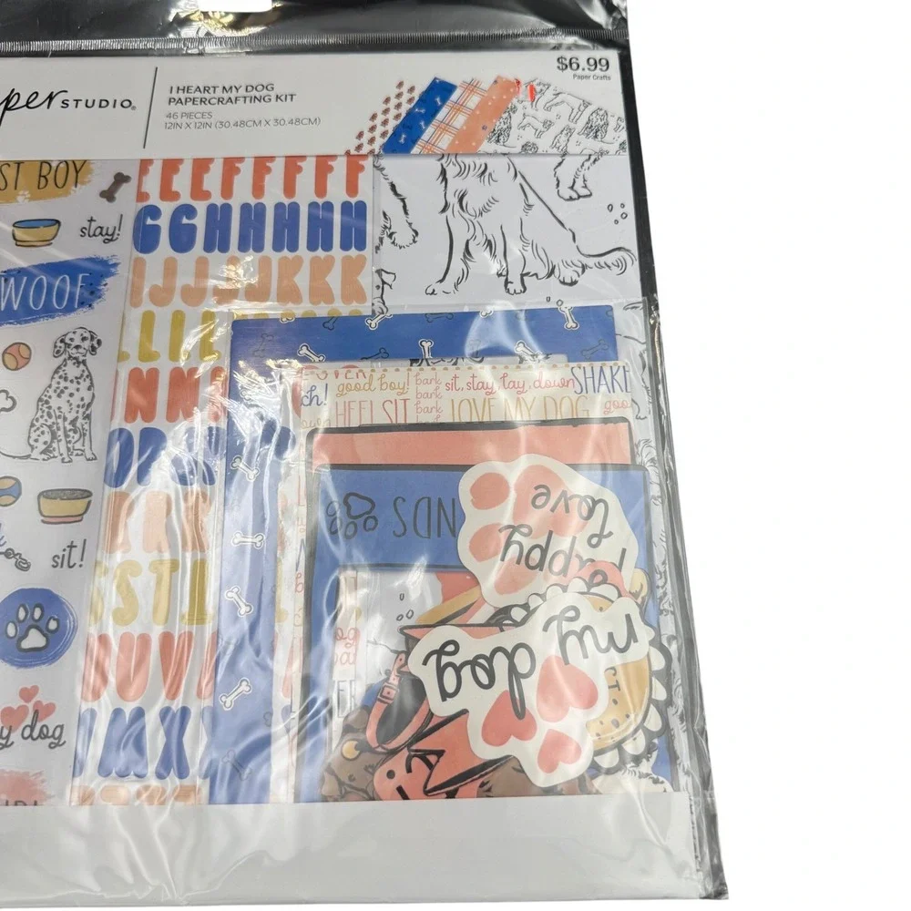 The Paper Studio I Heart My Dog Papercrafting Kit 46pc 12x12 Scrapbook Set